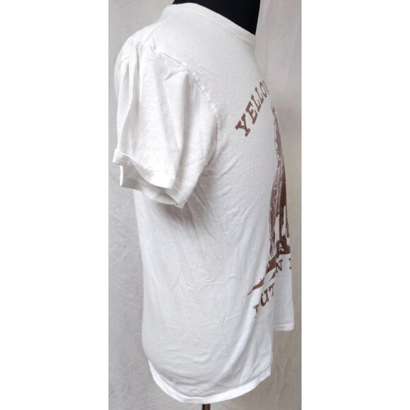 Yellowstone Dutton Ranch Medium White Cowboy Horse Spellout Distressed Tee Shirt - Picture 11 of 13